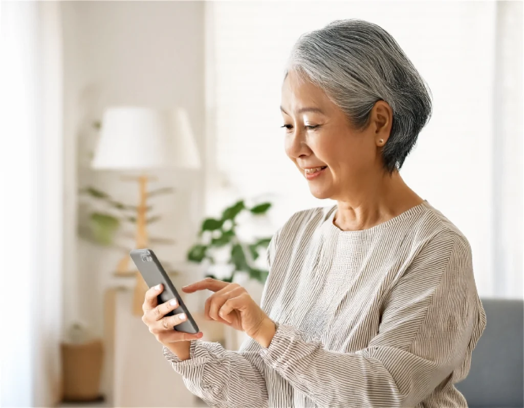 携帯で予約する女性